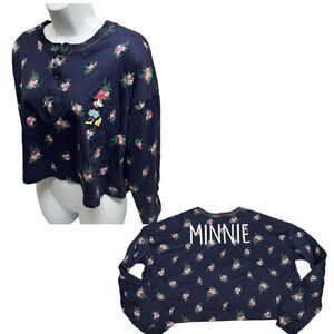NEW Minnie Mouse  Floral Long Sleeve T-Shirt Disney Parks Henley Ears Bow Jersey